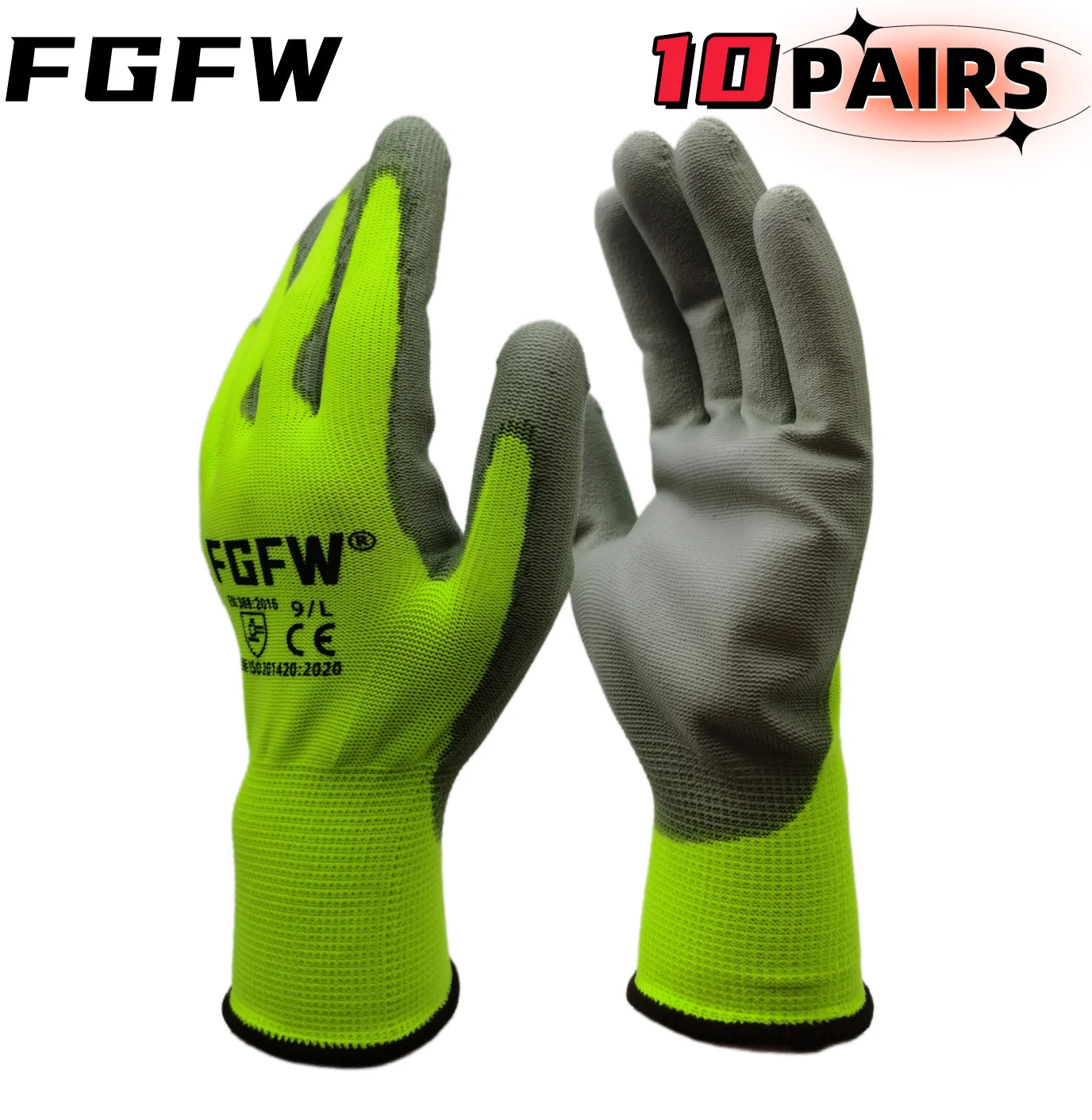 PU Coated Work Gloves (10 Pairs)