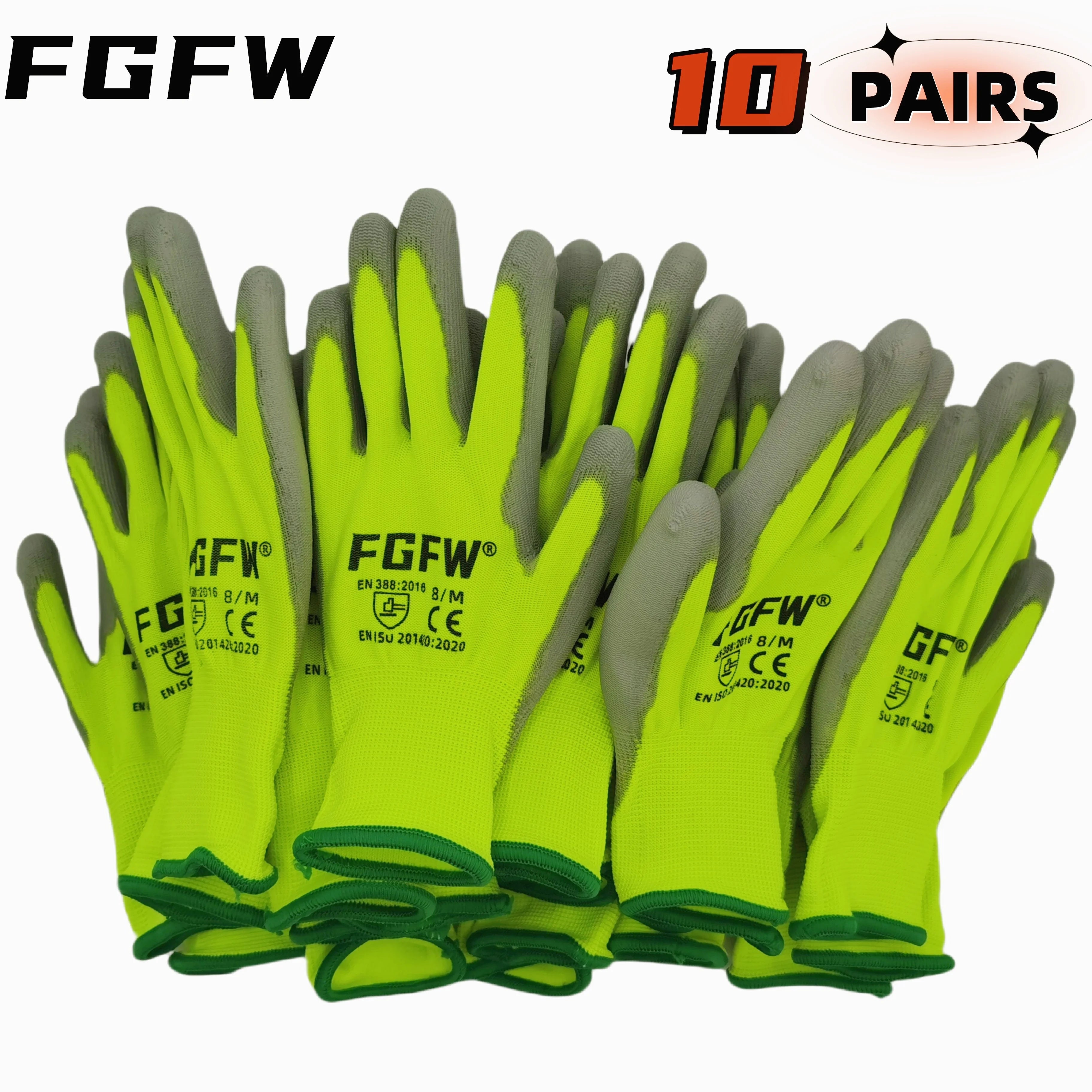 PU Coated Work Gloves (10 Pairs)