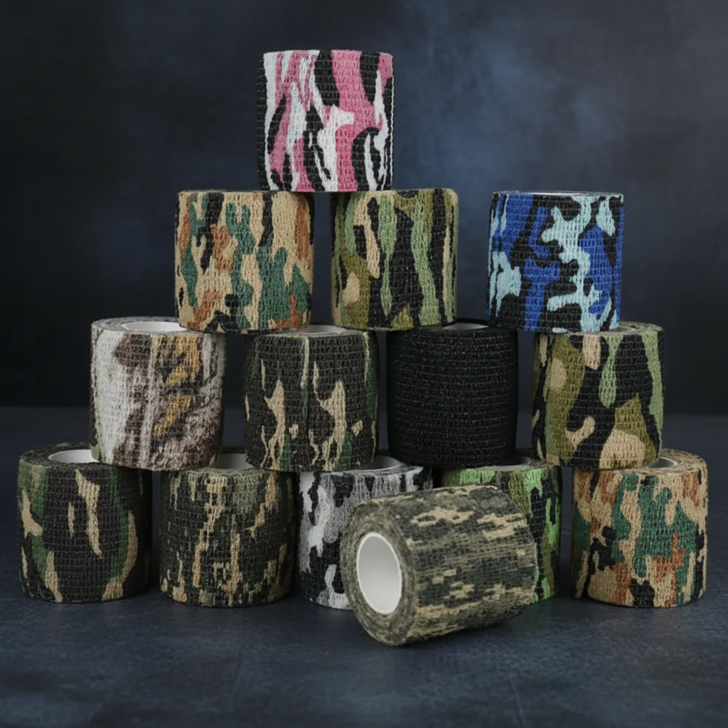Tactical camouflage tape wrap in woodland pattern - 5cm x 4.5m self-adhesive camo tape for hunting and outdoor gear