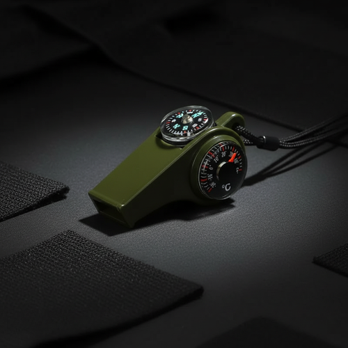 tactical survival whistle with compass thermometer for emergency signaling