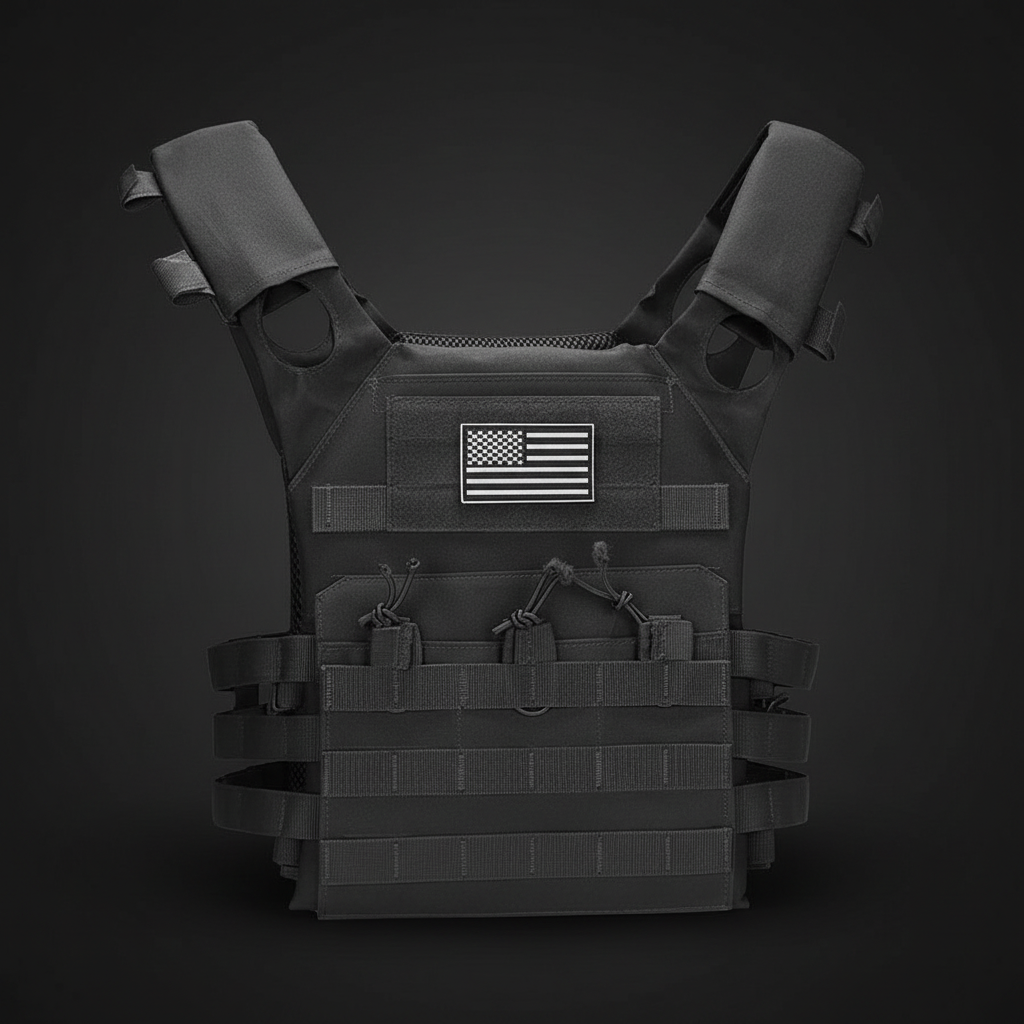 MOLLE tactical vest with US flag patch - lightweight JPC plate carrier for outdoor training and emergency preparedness